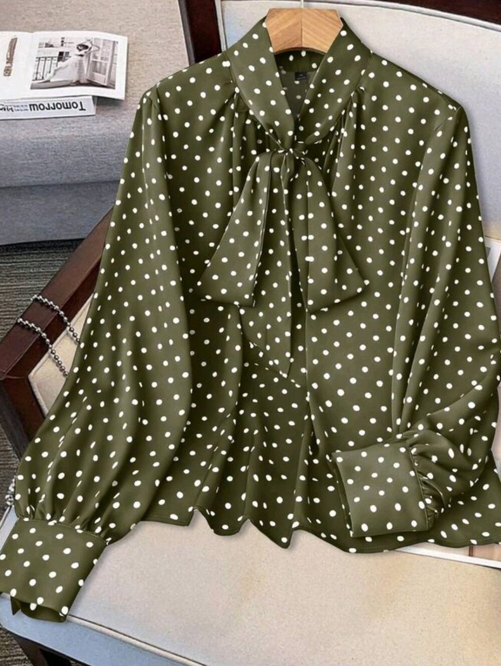 Elegant Polka Dot Autumn Shirt For Women's Woven Vacation